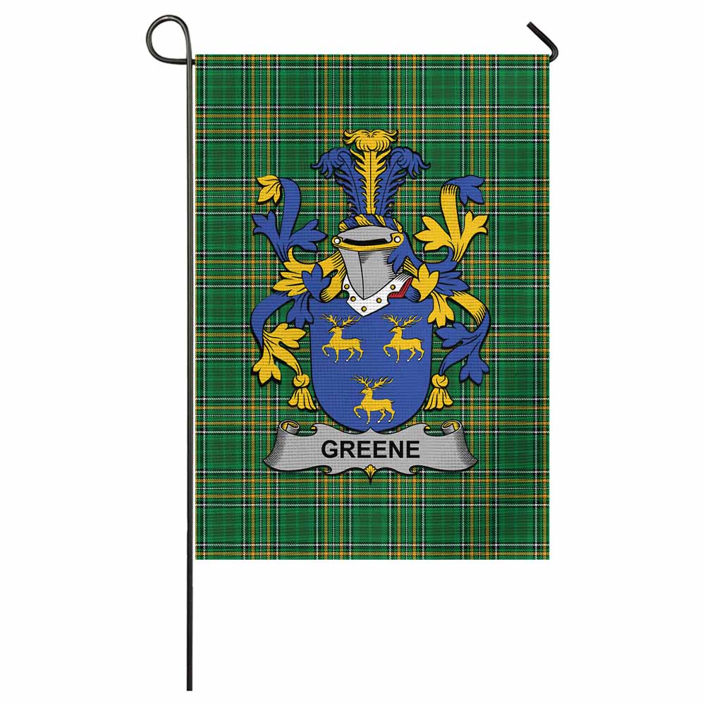 Greene Irish Clan Tartan Flag with Coat of Arms