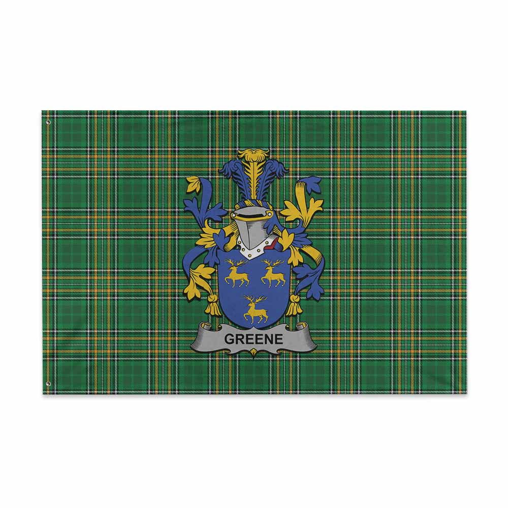 Tartan Vibes Clothing Greene Irish Clan Tartan House Flag with Coat of Arms