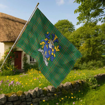 Greene Irish Clan Tartan House Flag with Coat of Arms