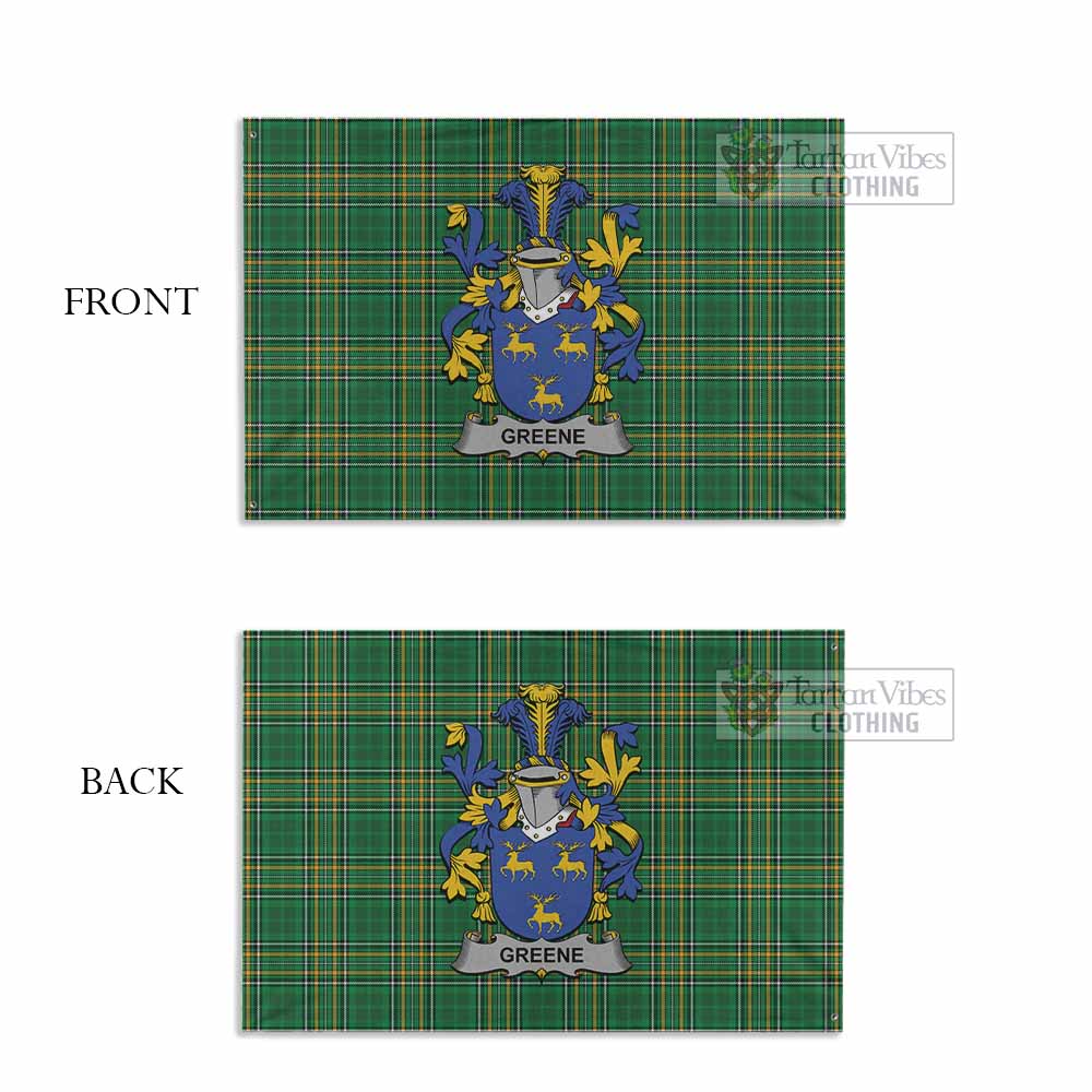 Tartan Vibes Clothing Greene Irish Clan Tartan House Flag with Coat of Arms