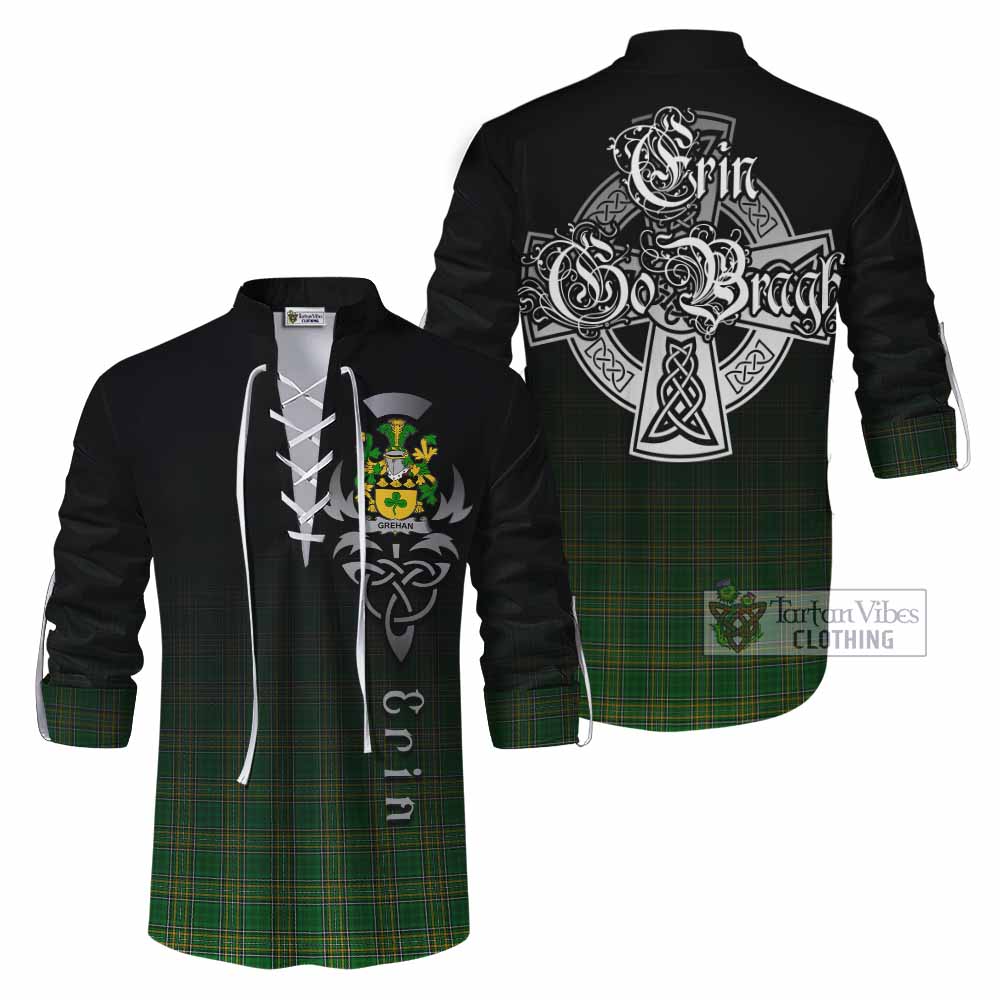 Tartan Vibes Clothing Grehan Irish Clan Ghillie Kilt Shirt with Coat of Arms Erin Go Bragh Celtic Inspired