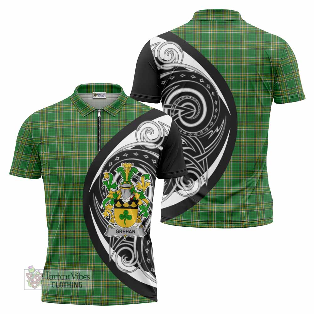 Grehan Irish Clan Zipper Polo Shirt Celtic Circle Style - Tartan Vibes Clothing