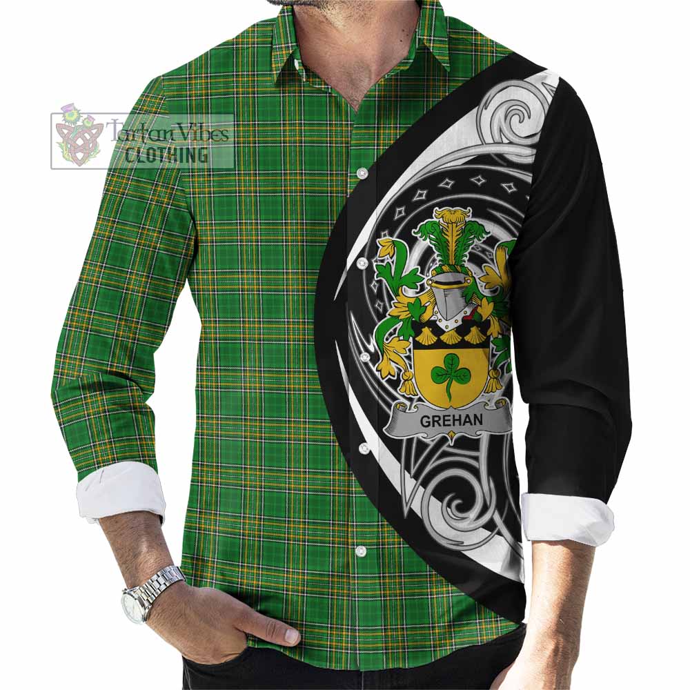 Tartan Vibes Clothing Grehan Irish Clan Long Sleeve Button Shirt Celtic Circle Style