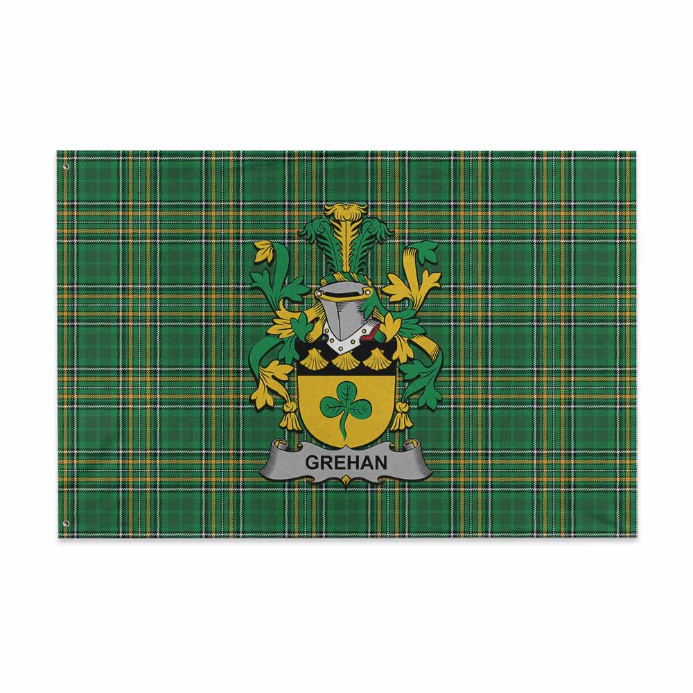 Tartan Vibes Clothing Grehan Irish Clan Tartan House Flag with Coat of Arms