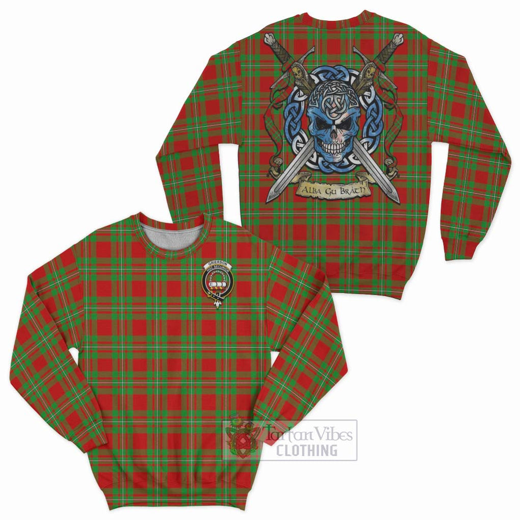 Grierson Tartan Sweatshirt with Family Crest Celtic Skull Style Unisex - Tartan Vibes Clothing