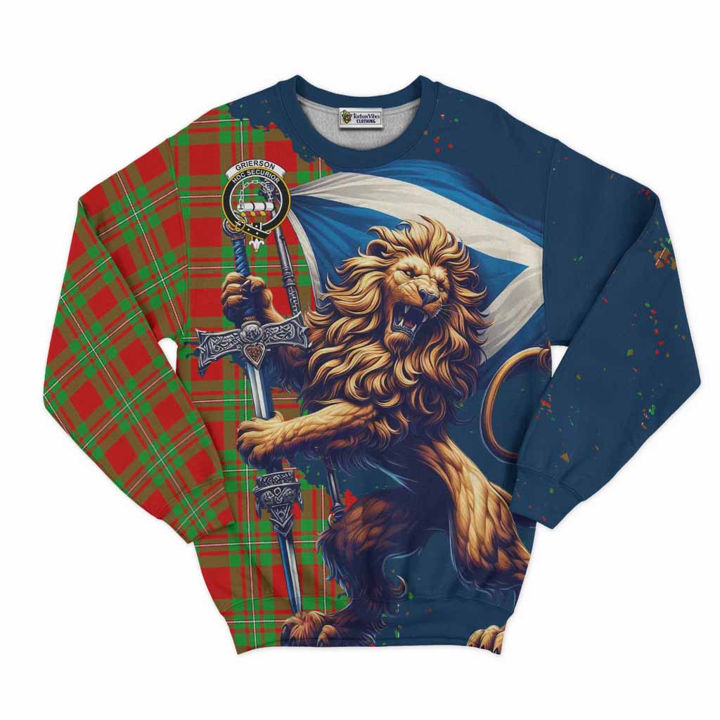 Grierson Tartan Family Crest Sweatshirt with Scottish Majestic Lion Unisex - Tartan Vibes Clothing