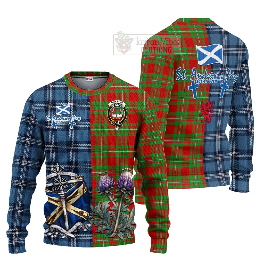 Grierson Tartan Knitted Sweater Happy St. Andrew's Day Half Tartan Style Unisex - Tartan Vibes Clothing