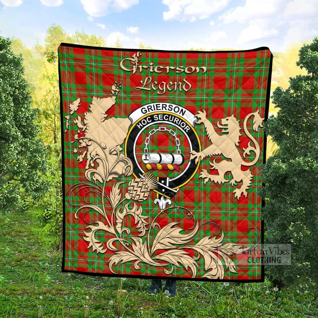 Tartan Vibes Clothing Grierson Tartan Quilt with Family Crest and Scottish Symbol Style