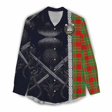 Grierson Tartan Women's Casual Shirt with Family Crest Cross Sword Thistle Celtic Vibes Female - Tartan Vibes Clothing