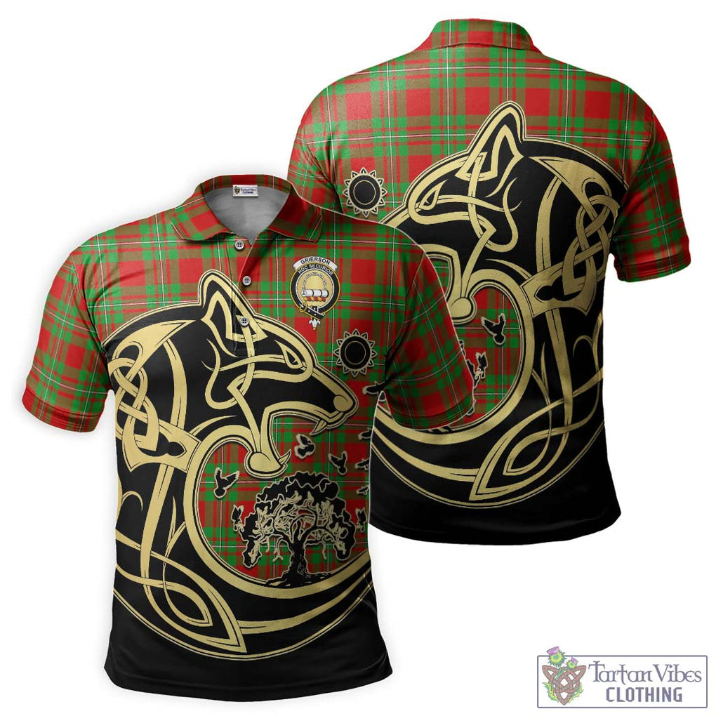 Grierson Tartan Polo Shirt with Family Crest Celtic Wolf Style Kid - Tartan Vibes Clothing