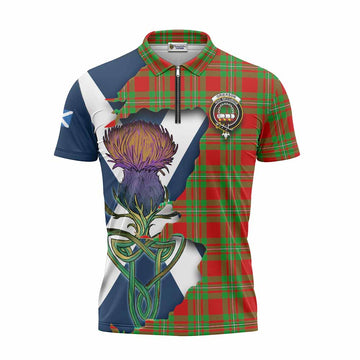 Grierson Tartan Family Crest Zipper Polo Shirt Scottish Thistle Celtic Inspired Unisex - Tartan Vibes Clothing