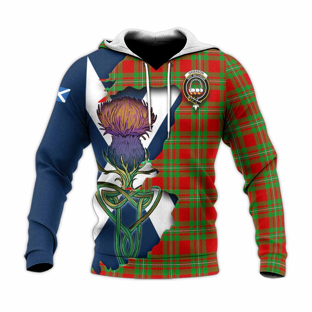 Grierson Tartan Family Crest Knitted Hoodie Scottish Thistle Celtic Inspired Unisex Knitted Pullover Hoodie - Tartan Vibes Clothing