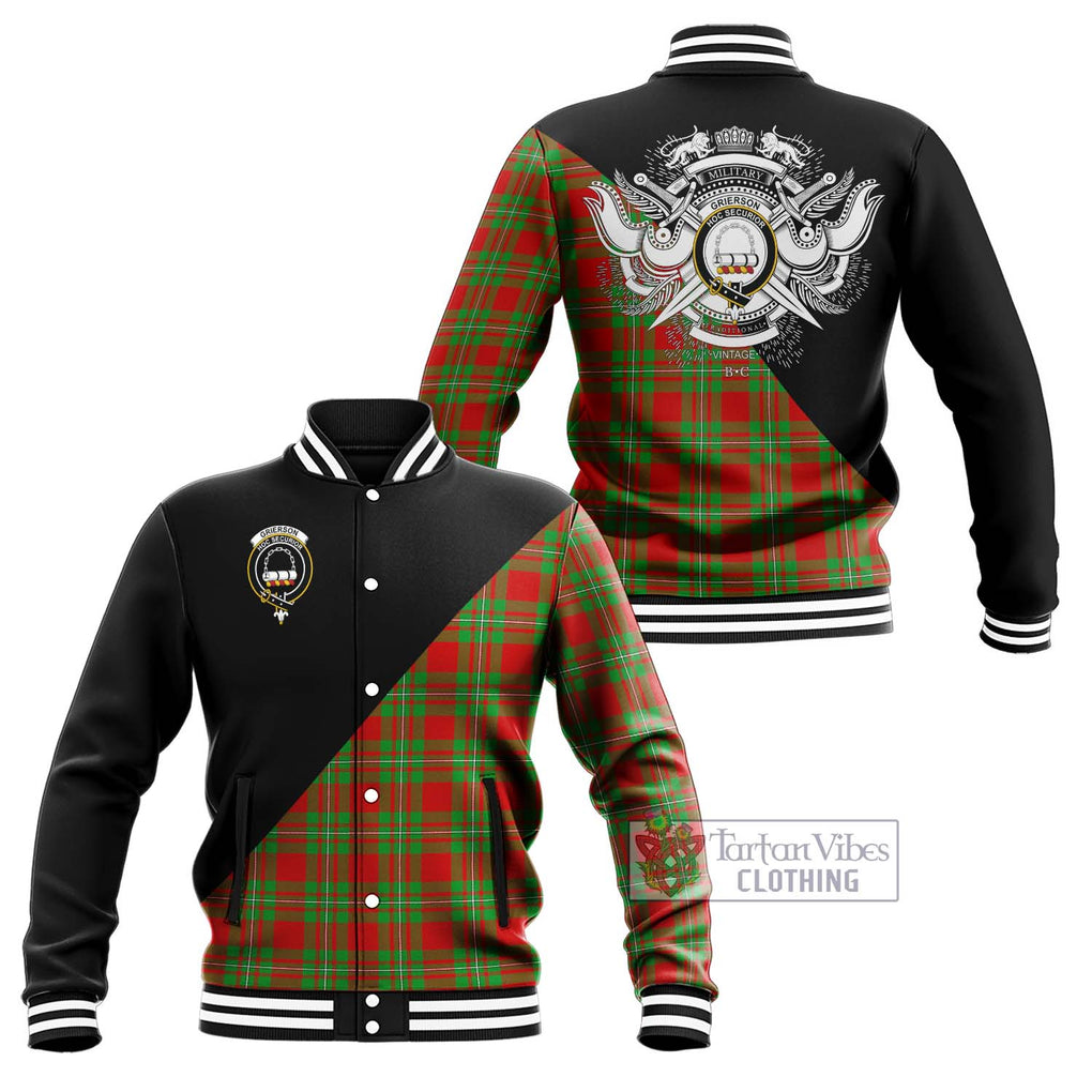 Grierson Tartan Baseball Jacket with Family Crest and Military Logo Style Unisex - Tartan Vibes Clothing