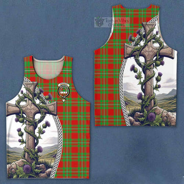 Grierson Tartan Men's Tank Top with Family Crest and St. Andrew's Cross Accented by Thistle Vines Men - Tartan Vibes Clothing