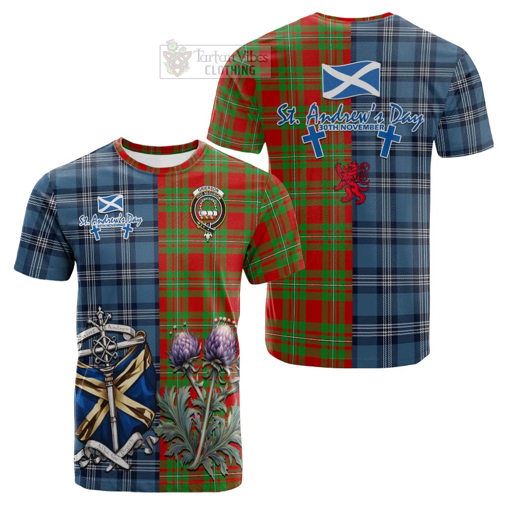 Tartan Vibes Clothing Grierson Tartan Cotton T-shirt Happy St. Andrew's Day Half Tartan Style