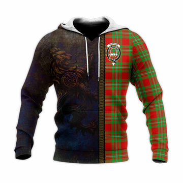 Tartan Vibes Clothing Grierson Tartan Family Crest Knitted Hoodie Alba Gu Brath Be Brave Lion Ancient Style
