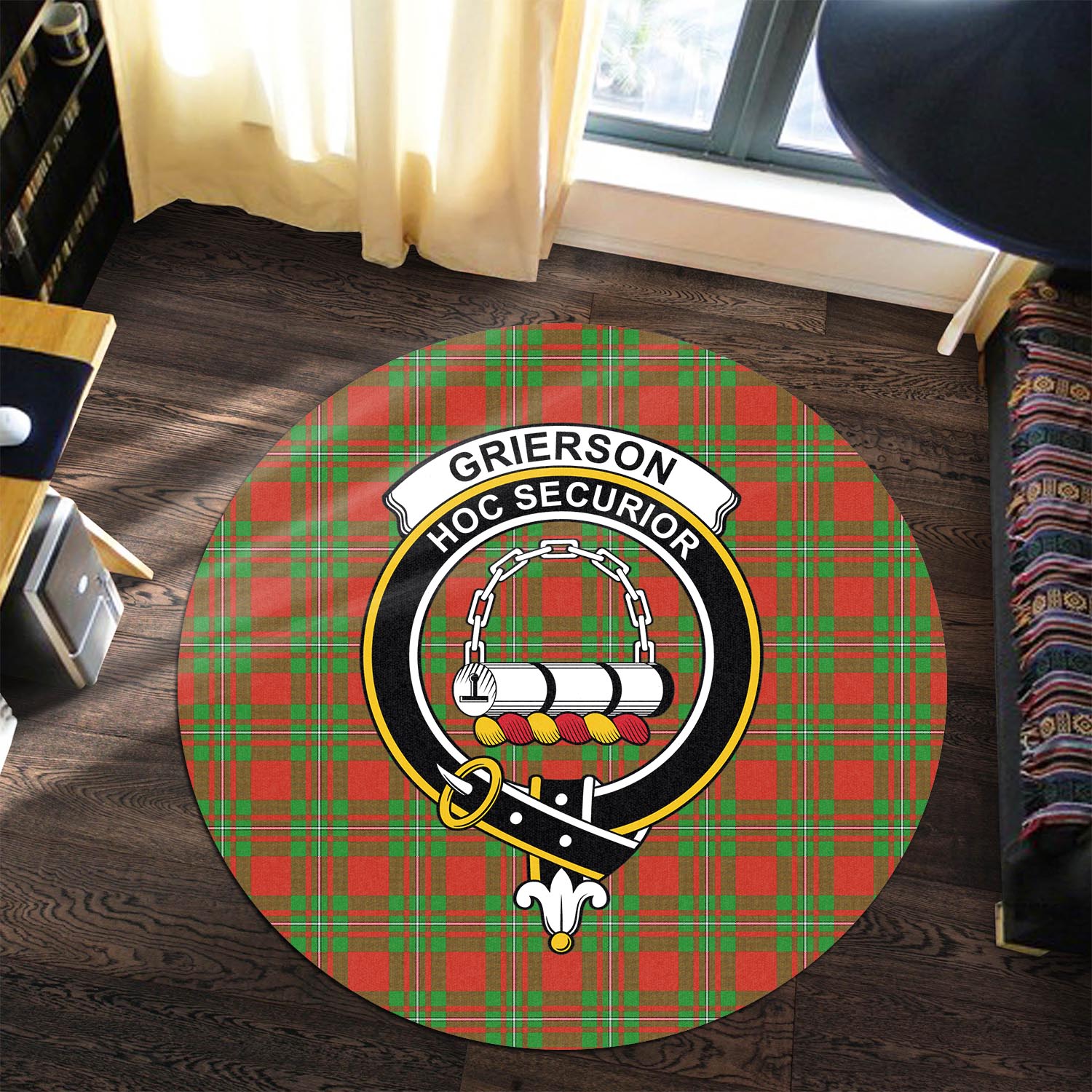Grierson Tartan Round Rug with Family Crest Premium Round Rug - Tartan Vibes Clothing