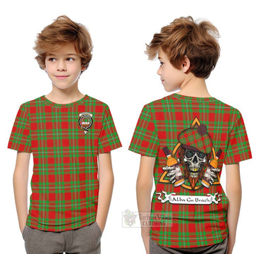 Grierson Tartan Kid T-Shirt with Family Crest and Bearded Skull Holding Bottles of Whiskey Youth XL Size14 - Tartan Vibes Clothing