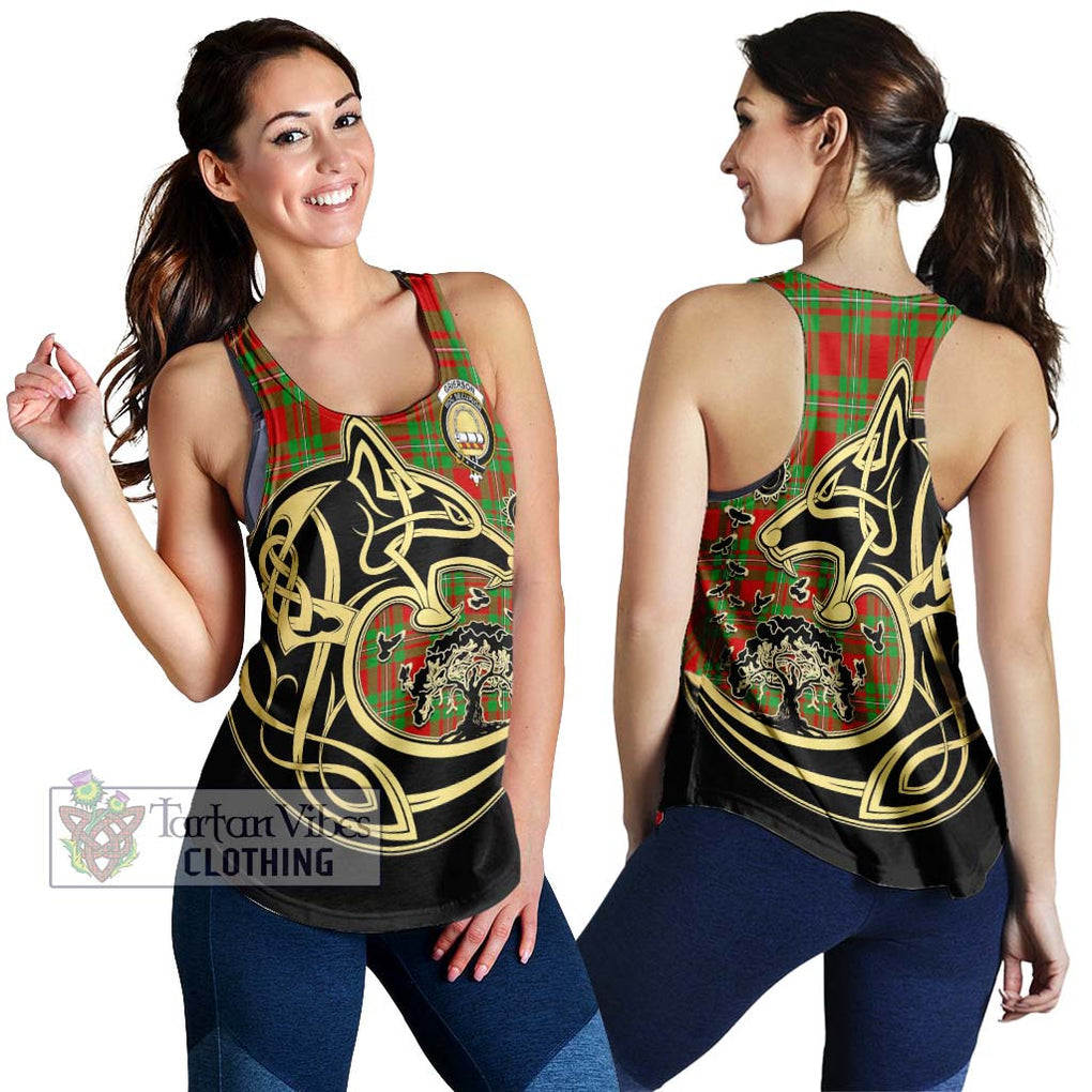 Grierson Tartan Women's Racerback Tanks with Family Crest Celtic Wolf Style 4XL - Tartan Vibes Clothing