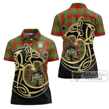 Grierson Tartan Women's Polo Shirt with Family Crest Celtic Wolf Style Women - Tartan Vibes Clothing