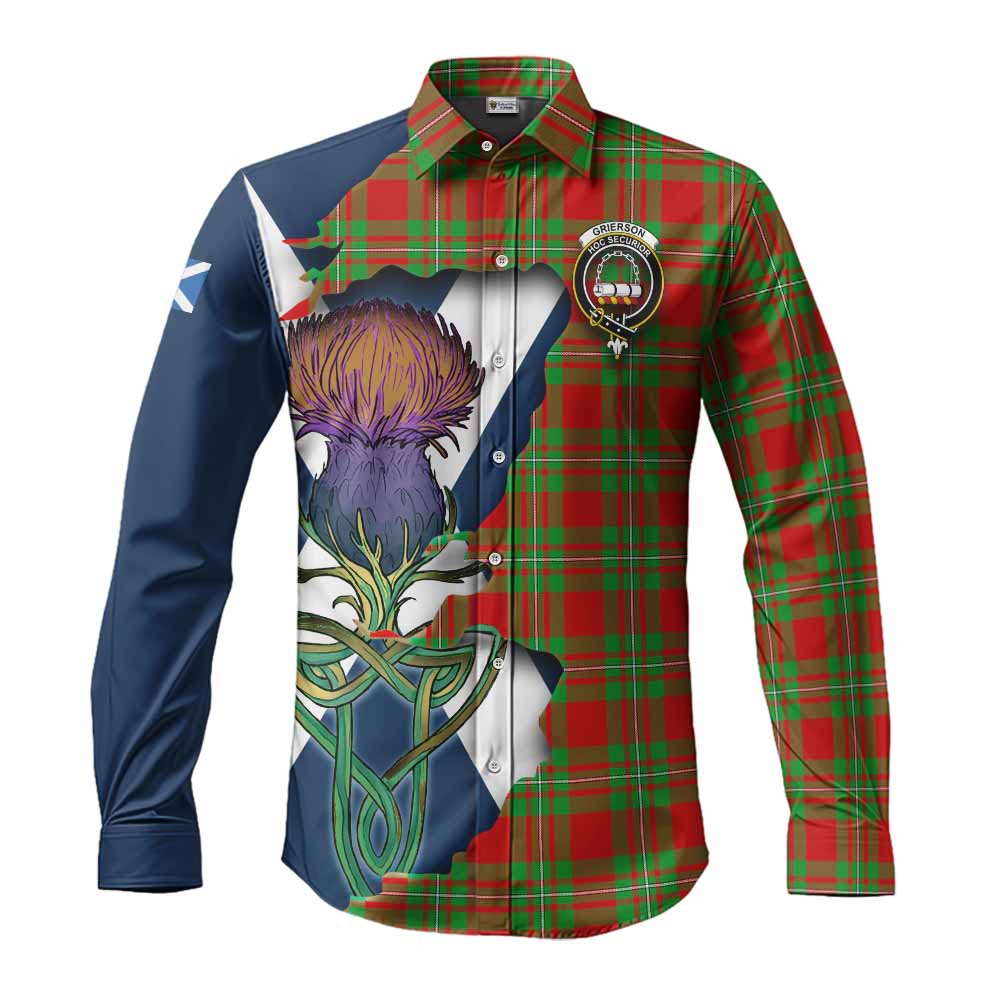 Tartan Vibes Clothing Grierson Tartan Family Crest Long Sleeve Button Shirt Scottish Thistle Celtic Inspired