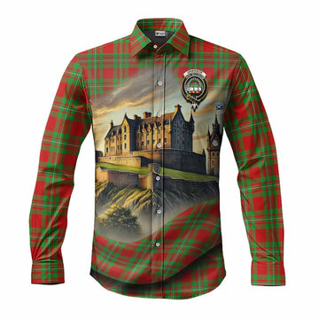 Tartan Vibes Clothing Grierson Tartan Family Crest Long Sleeve Button Shirt with Scottish Ancient Castle Style
