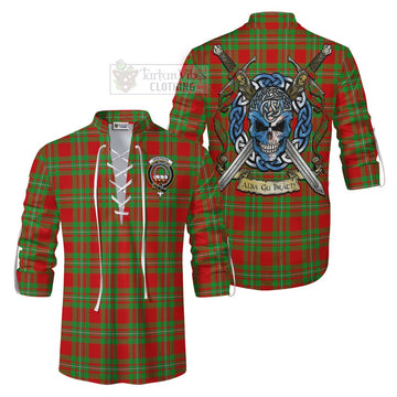 Grierson Tartan Ghillie Kilt Shirt with Family Crest Celtic Skull Style Men - Tartan Vibes Clothing