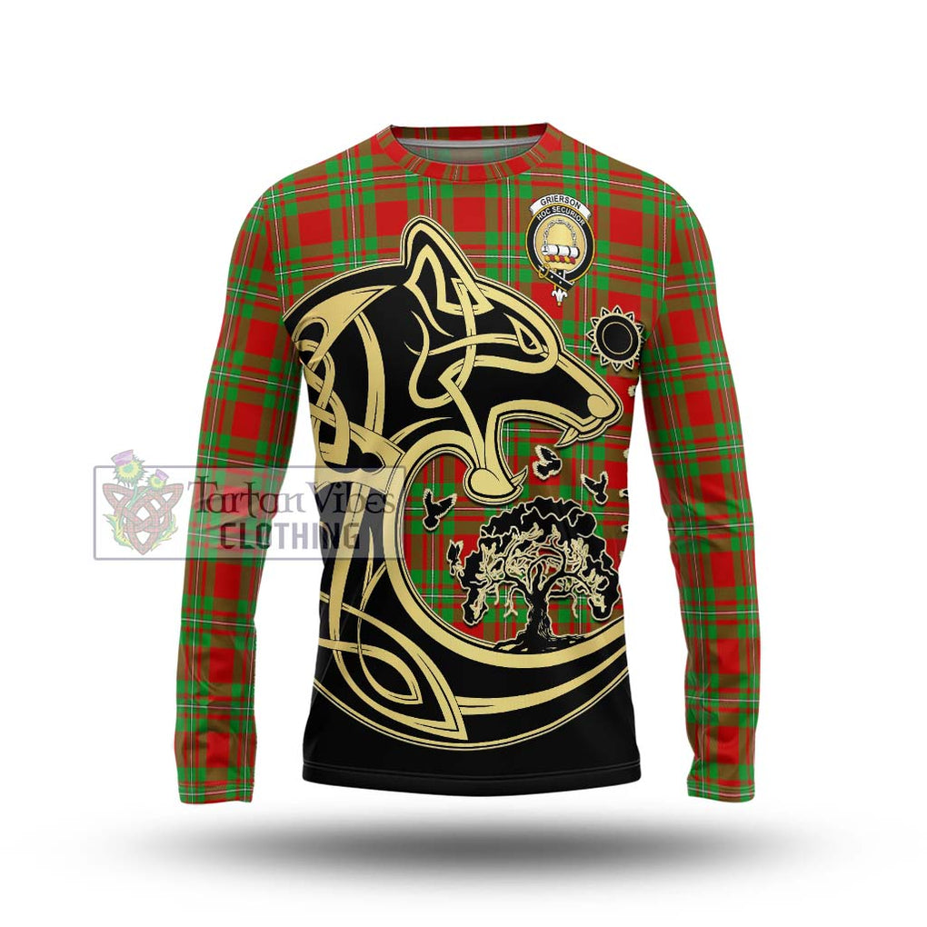 Grierson Tartan Long Sleeve T-Shirt with Family Crest Celtic Wolf Style Unisex - Tartan Vibes Clothing