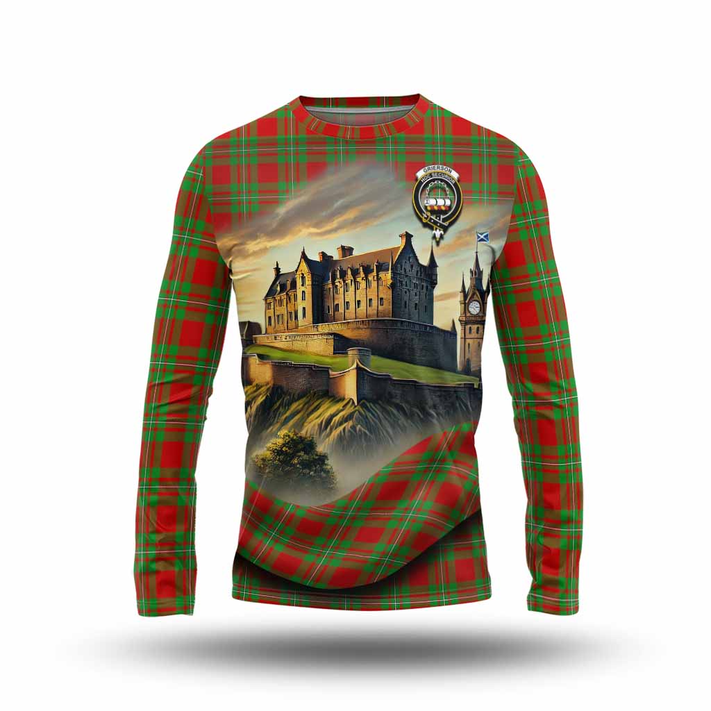 Grierson Tartan Family Crest Long Sleeve T-Shirt with Scottish Ancient Castle Style Unisex - Tartan Vibes Clothing