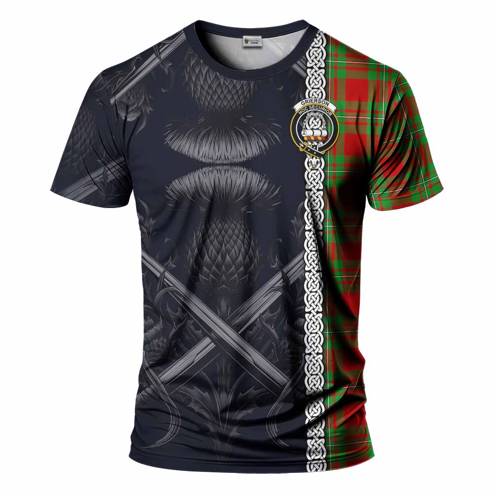 Grierson Tartan T-Shirt with Family Crest Cross Sword Thistle Celtic Vibes Kid's Shirt - Tartan Vibes Clothing