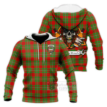 Grierson Tartan Knitted Hoodie with Family Crest and Bearded Skull Holding Bottles of Whiskey Unisex Knitted Pullover Hoodie - Tartan Vibes Clothing