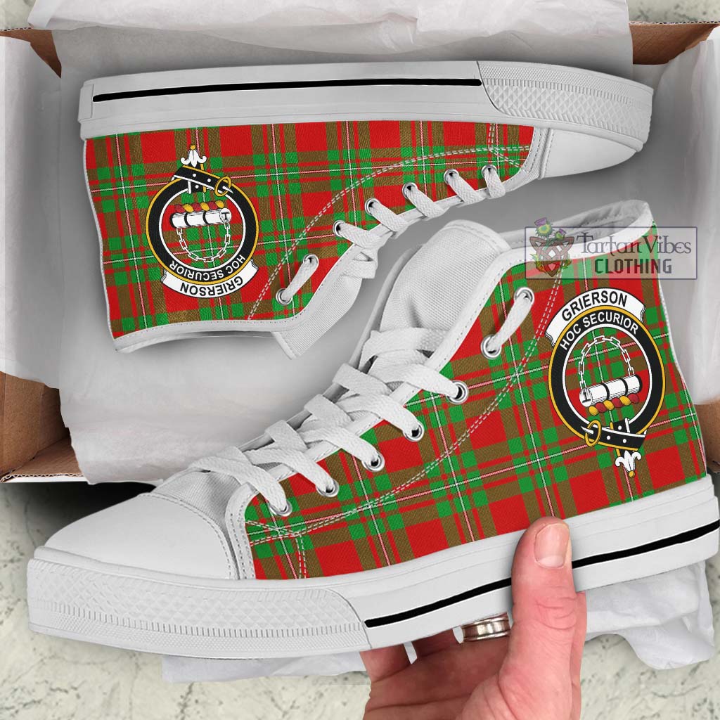 Grierson Tartan High Top Shoes with Family Crest Kid High Top - White Sole - Tartan Vibes Clothing