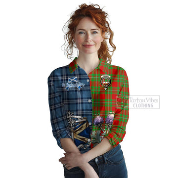 Grierson Tartan Women's Casual Shirt Happy St. Andrew's Day Half Tartan Style Female - Tartan Vibes Clothing