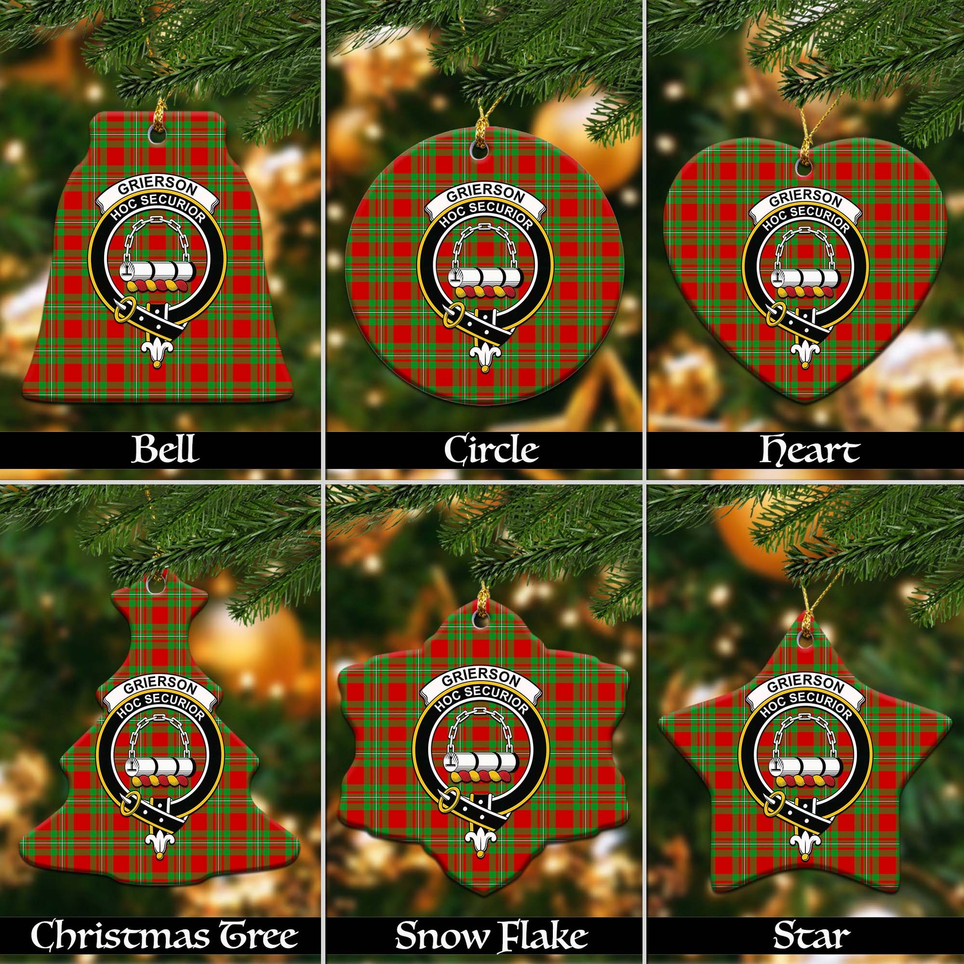 Grierson Tartan Christmas Ceramic Ornaments with Family Crest Ceramic - Tartan Vibes Clothing