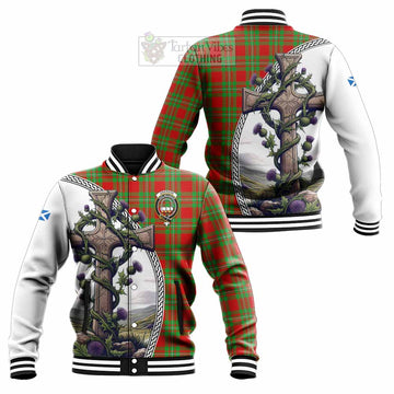 Grierson Tartan Baseball Jacket with Family Crest and St. Andrew's Cross Accented by Thistle Vines Unisex - Tartan Vibes Clothing