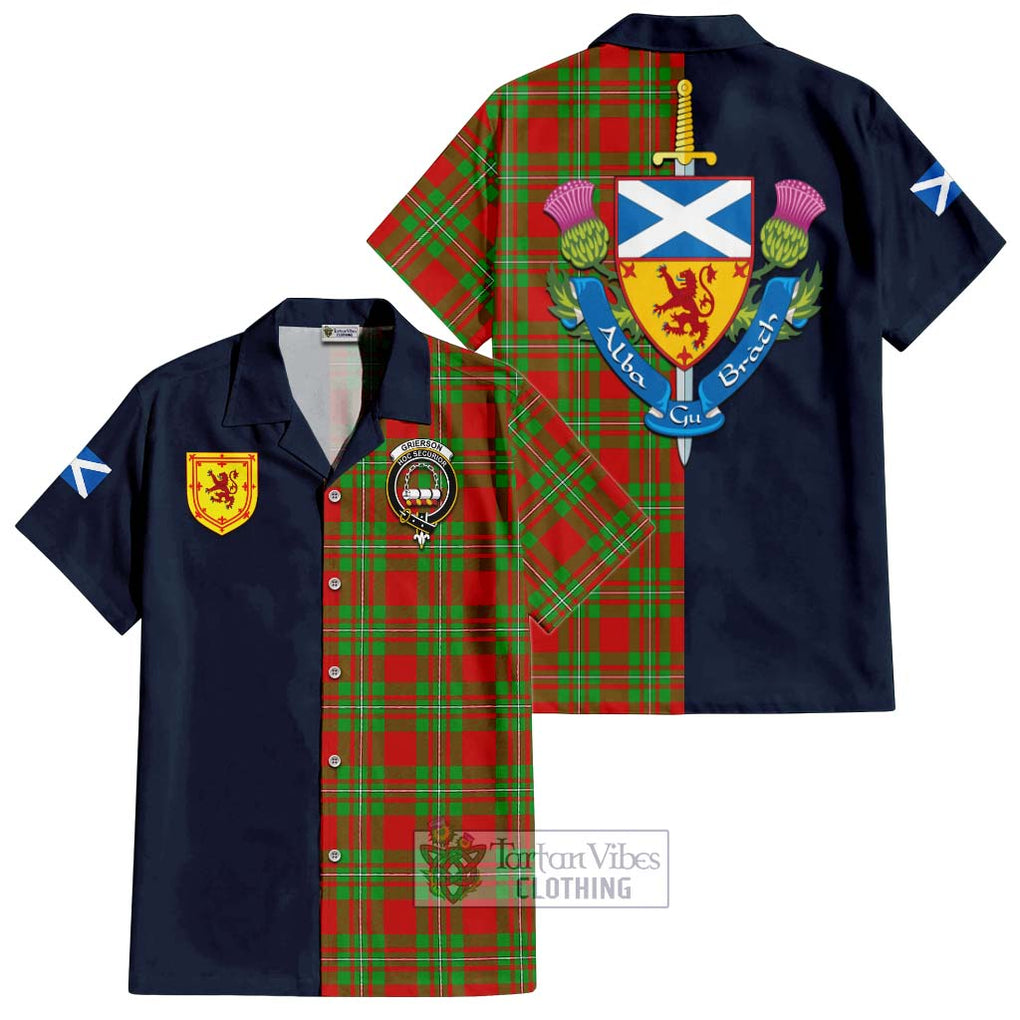 Grierson Tartan Hawaiian Shirt Alba with Scottish Lion Royal Arm Half Style Kid - Tartan Vibes Clothing