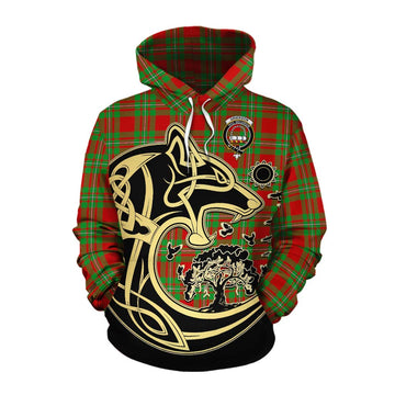 Grierson Tartan Cotton Hoodie with Family Crest Celtic Wolf Style Pullover Hoodie XS - Tartan Vibes Clothing