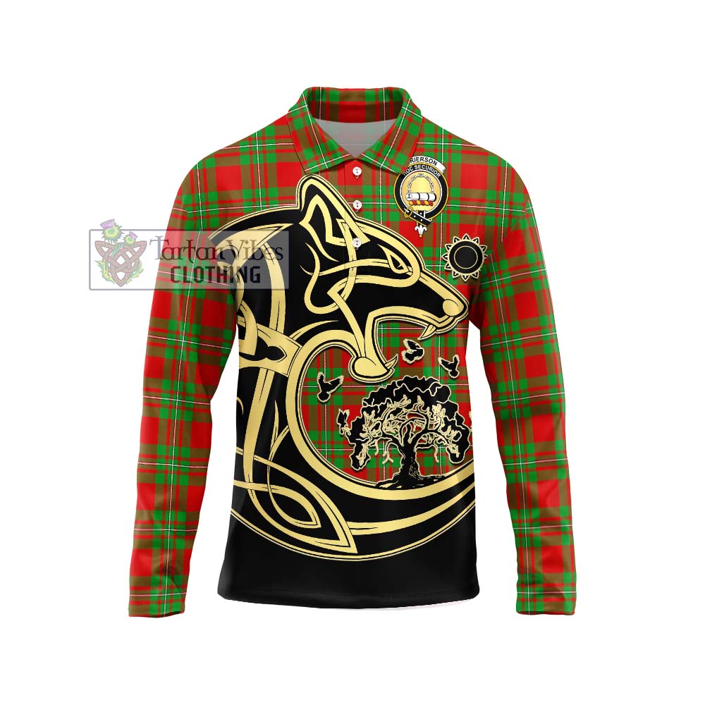 Grierson Tartan Long Sleeve Polo Shirt with Family Crest Celtic Wolf Style Unisex - Tartan Vibes Clothing