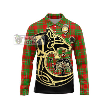 Grierson Tartan Long Sleeve Polo Shirt with Family Crest Celtic Wolf Style Unisex - Tartan Vibes Clothing