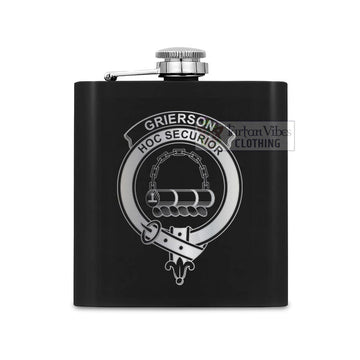 Grierson Crest Hip Flask Set 7oz Black Stainless Steel with A Gift Box One Size 7oz - 2D-tartanvibesclothing