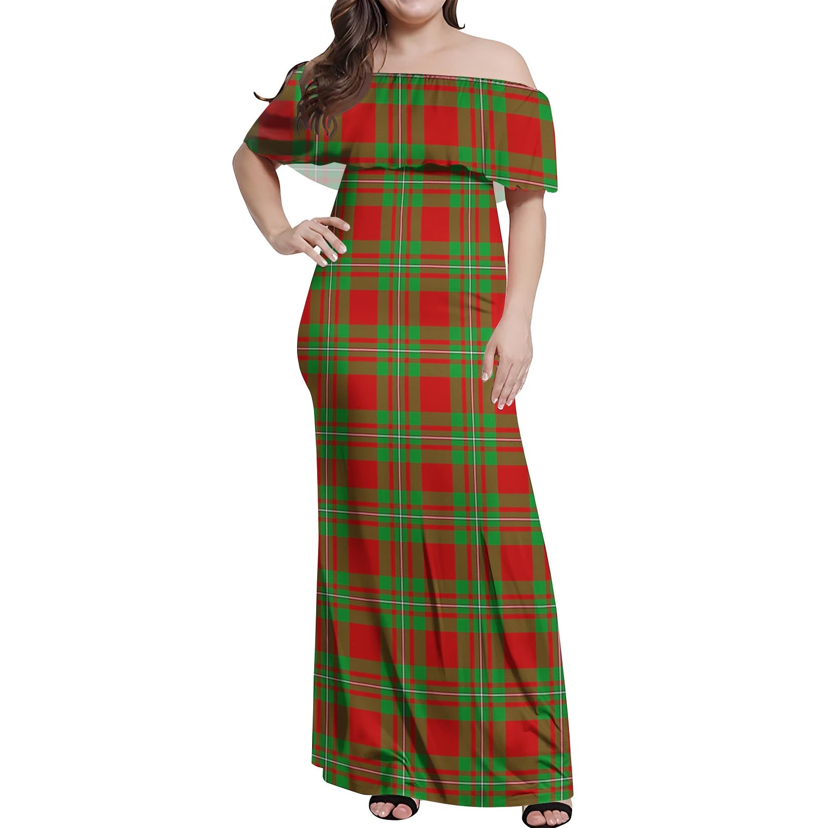 Grierson Tartan Off Shoulder Long Dress Women's Dress - Tartan Vibes Clothing