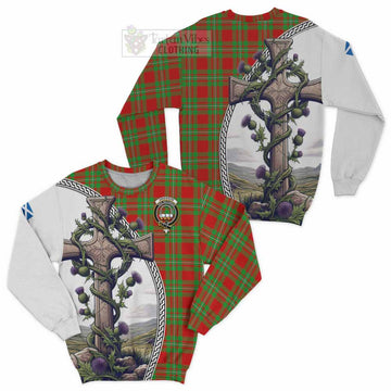 Grierson Tartan Sweatshirt with Family Crest and St. Andrew's Cross Accented by Thistle Vines Unisex - Tartan Vibes Clothing