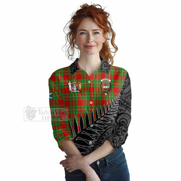 Grierson Crest Tartan Women's Casual Shirt with New Zealand Silver Fern Half Style Female - Tartan Vibes Clothing