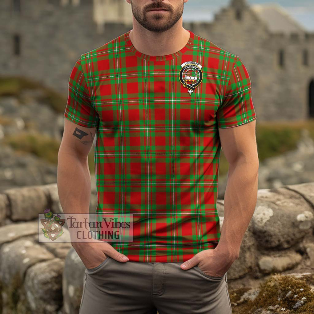 Grierson Tartan Cotton T-Shirt with Family Crest Men's Shirt - Tartanvibesclothing Shop