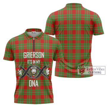 Grierson Tartan Zipper Polo Shirt with Family Crest DNA In Me Style Unisex - Tartan Vibes Clothing