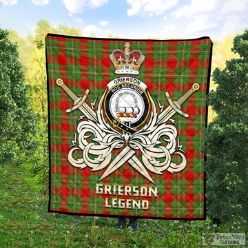 Grierson Tartan Quilt with Clan Crest and the Golden Sword of Courageous Legacy