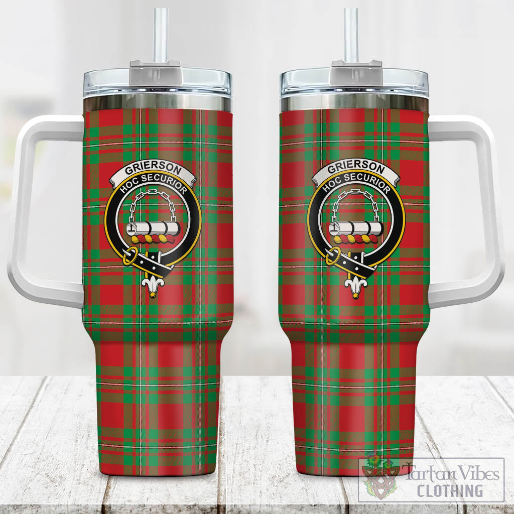 Grierson Tartan Tumbler with Handle with Family Crest One Size 40 OZ - Tartan Vibes Clothing