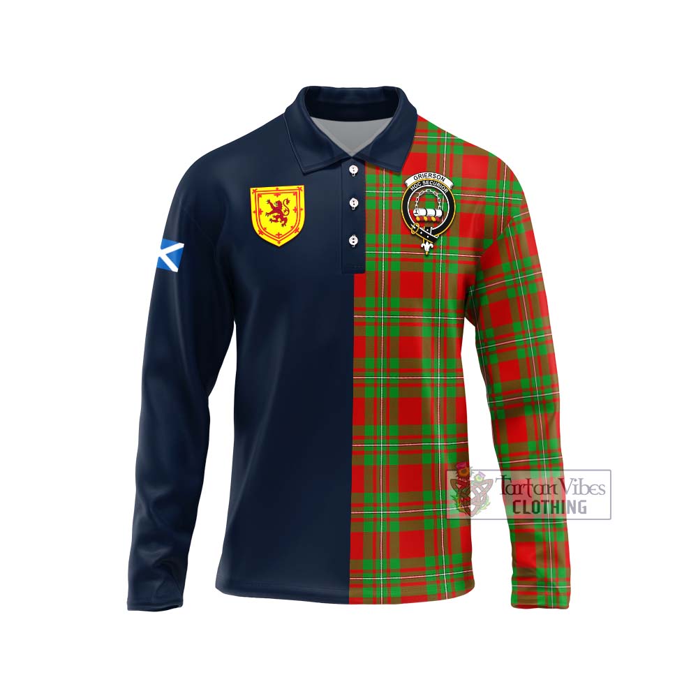 Grierson Tartan Long Sleeve Polo Shirt Alba with Scottish Lion Royal Arm Half Style Unisex - Tartan Vibes Clothing