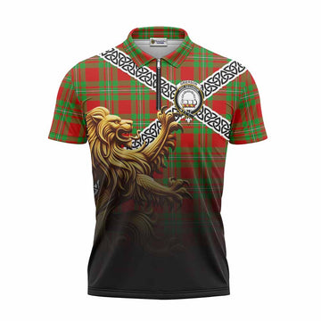 Grierson Crest Tartan Zipper Polo Shirt with Golden Lion Emblem Celtic Style Unisex - Tartan Vibes Clothing