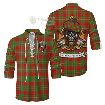 Grierson Tartan Ghillie Kilt Shirt with Family Crest and Bearded Skull Holding Bottles of Whiskey Men - Tartan Vibes Clothing